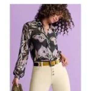 NWT cabi Heirloom Blouse (4615); XS; Black/Cream/Violet/Green